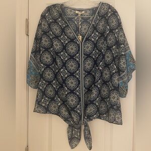 Max Studio Navy and Cream Patterned Blouse